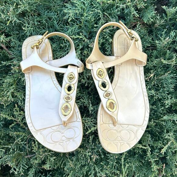 Coach Phila Women’s Jelly‎ Thong Sandals Size 6 Gold - Picture 12 of 14